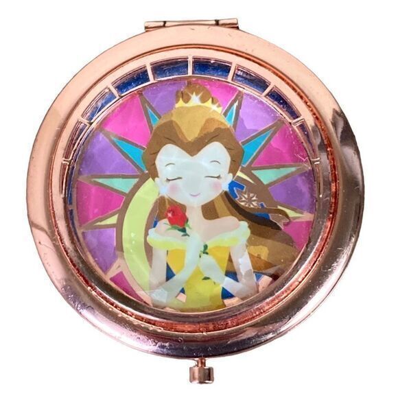 Disney Store Compact Makeup Mirror Art of Belle Beauty Beast Metal Rose Gold - Picture 1 of 9